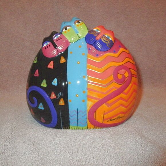 Vtg Laurel Burch Rainbow Cats Sculpture Feline Kitty Trio Hand Painted Signed - Picture 2 of 12